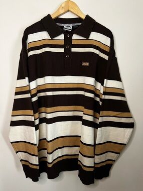 Vintage Joker Brand Chicano Lowrider Striped Long Sleeve Polo Shirt 2XL *FLAWS*
